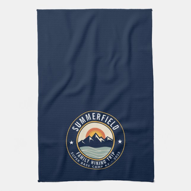 Retro Sunset Mountains Hiking Custom Trekking Tea Towel (Vertical)