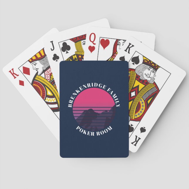 Retro Sunset Mountains Poker Room Custom Playing Cards (Back)