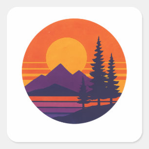 Retro Sunset Nature Vibes Vintage 80s Aesthetic Square Sticker
