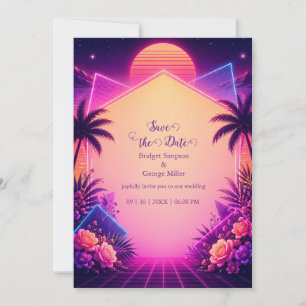 Retro Sunset Neon Wedding Dreamscape Invitation