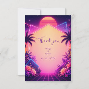 Retro Sunset Neon Wedding Dreamscape Thank You Card