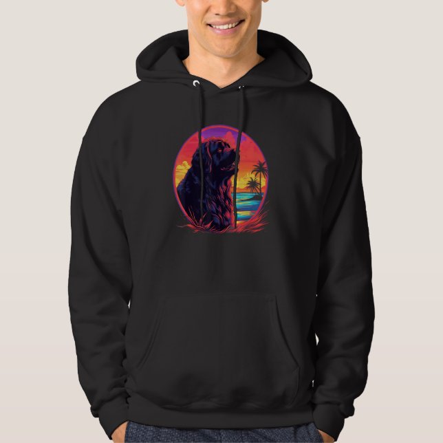 Retro Sunset Newfoundland Dog Hoodie (Front)