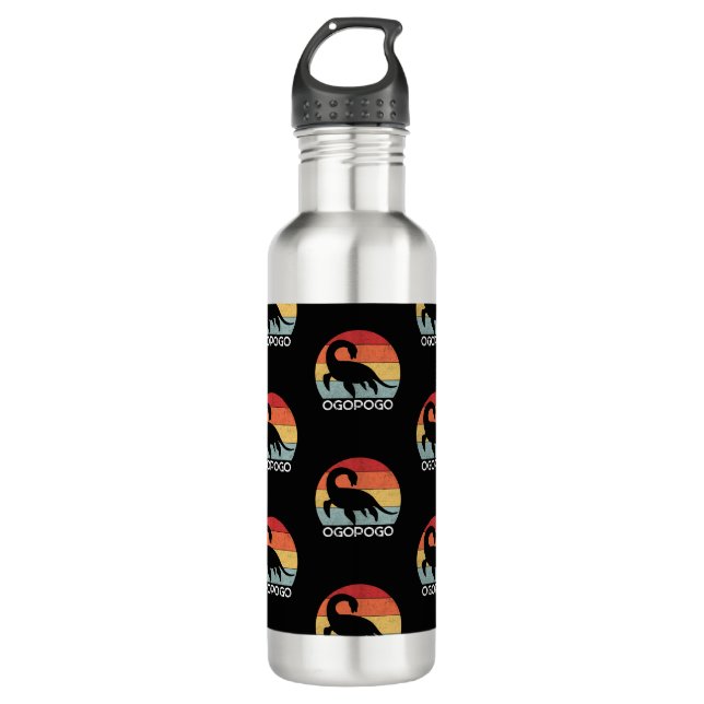 Retro sunset Ogopogo the Okanagan Lake Monster 70s 710 Ml Water Bottle (Front)