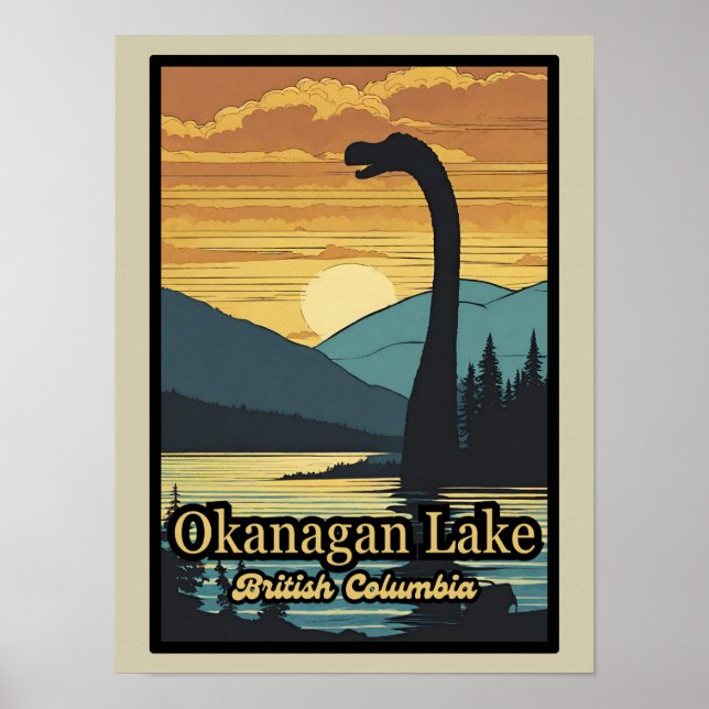 Retro sunset Ogopogo the Okanagan Lake Monster 70s Poster (Front)