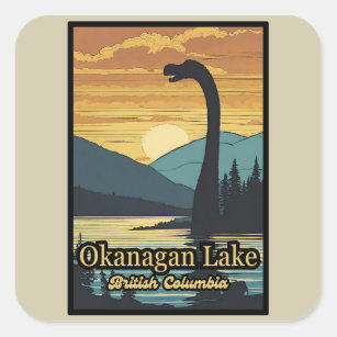 Retro sunset Ogopogo the Okanagan Lake Monster 70s Square Sticker