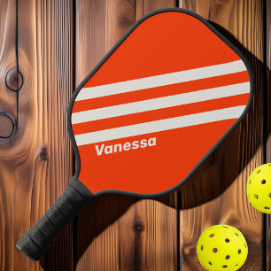 Retro Sunset Orange Three Stripes with Name Pickleball Paddle