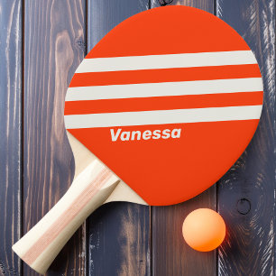 Retro Sunset Orange Three Stripes with Name Ping Pong Paddle
