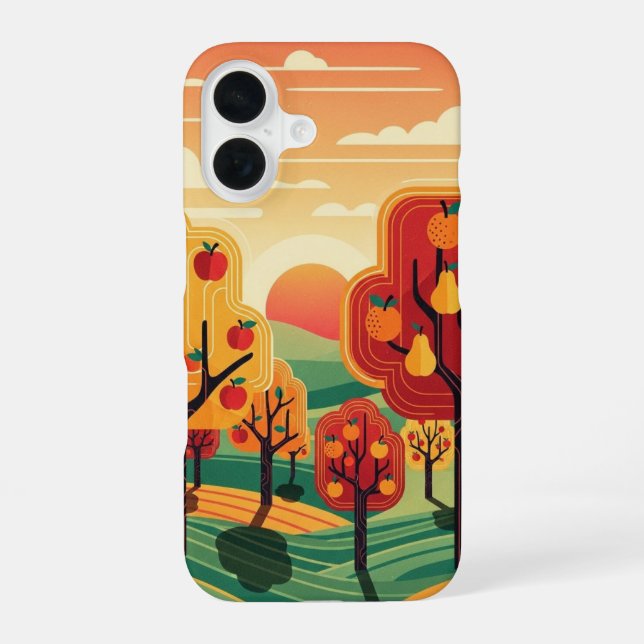 Retro Sunset Orchard iPhone 16 Case (Back)