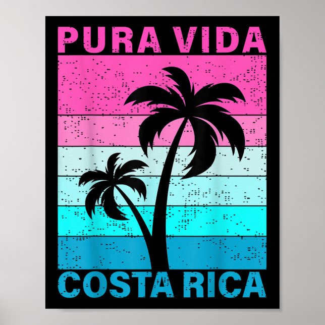 Retro Sunset Palm Tree Costa Rica Vacation Pura Vi Poster (Front)