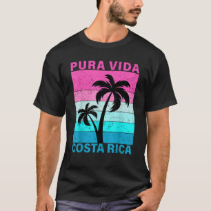 Retro Sunset Palm Tree Costa Rica Vacation Pura Vi T-Shirt