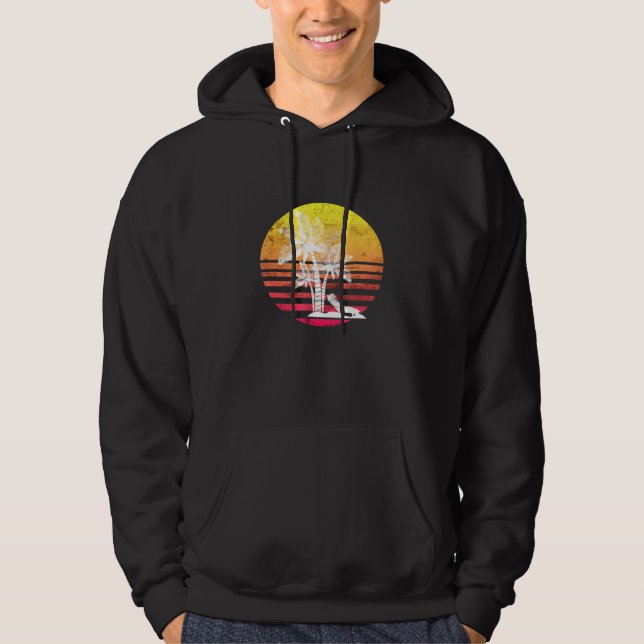 Retro Sunset Palm Tree Summer Cool Vacation Hoodie (Front)