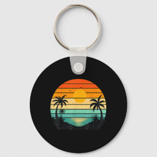 Retro Sunset Palm Trees Graphic Design Key Ring