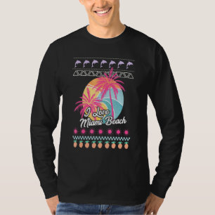 Retro Sunset Palm Trees I Love Miami Beach Ugly Su T-Shirt