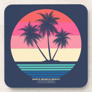 Retro Sunset Palm Trees Santa Monica Beach Coaster