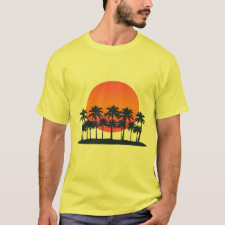 Retro Sunset Palm Trees T-Shirt – Minimalist Summe