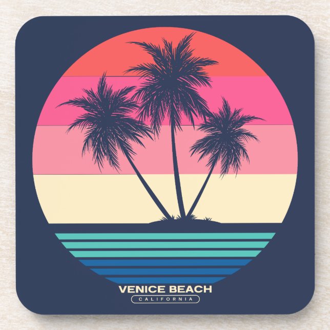 Retro Sunset Palm Trees Venice Beach Coaster (Front)