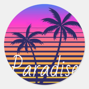 Retro sunset Paradise Classic Round Sticker