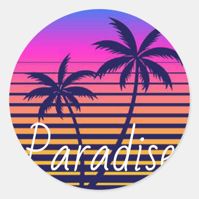 Retro sunset Paradise Classic Round Sticker (Front)