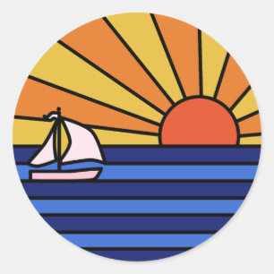Retro Sunset Paradise Classic Round Sticker