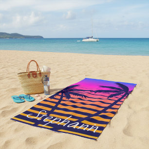 Retro sunset Personalised Beach Towel