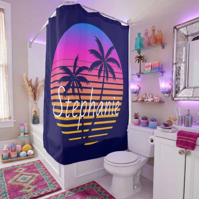 Retro sunset Personalised   Shower Curtain (Creator Uploaded)