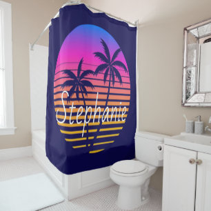 Retro sunset Personalised   Shower Curtain