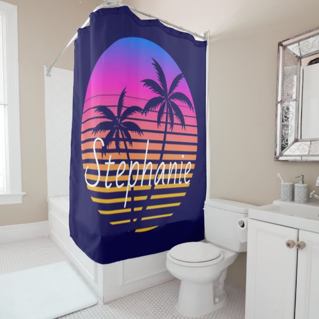 Retro sunset Personalised   Shower Curtain (In Situ)