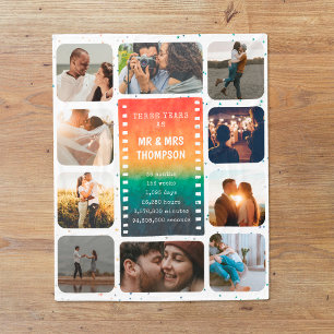 Retro Sunset Photo Mr and Mrs 3rd Anniversary Fleece Blanket