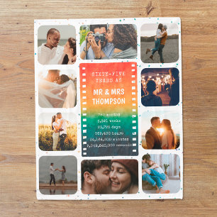 Retro Sunset Photo Mr and Mrs 65th Anniversary Fleece Blanket