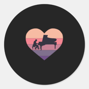 Retro Sunset Piano Piano Grand Piano Classic Round Sticker