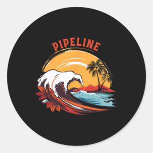 Retro Sunset Pipeline Hawaii Summer Surfing Classic Round Sticker