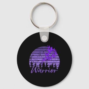 Retro Sunset Purple Butterfly Fibro Lupus Warrior Key Ring