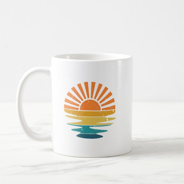 Retro Sunset Rays Wavy,  Retro Summer Sunset Coffee Mug (Left)