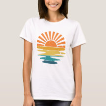 Retro Sunset Rays Wavy Shirt, Retro Summer Sunset 