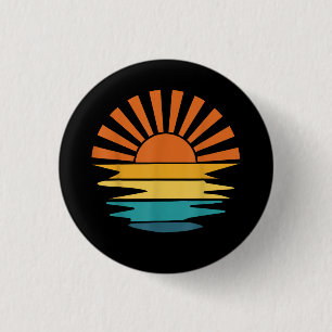 Retro Sunset Rays Wavy Vintage Retro Sunshine Sun  3 Cm Round Badge