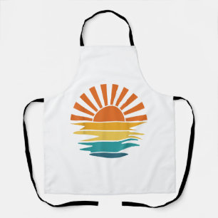 Retro Sunset Rays Wavy Vintage Retro Sunshine Sun  Apron