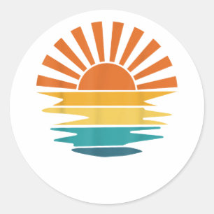 Retro Sunset Rays Wavy Vintage Retro Sunshine Sun  Classic Round Sticker
