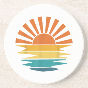 Retro Sunset Rays Wavy Vintage Retro Sunshine Sun Coaster