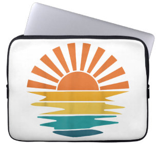Retro Sunset Rays Wavy Vintage Retro Sunshine Sun  Laptop Sleeve