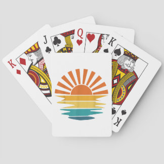 Retro Sunset Rays Wavy Vintage Retro Sunshine Sun Playing Cards