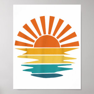 Retro Sunset Rays Wavy Vintage Retro Sunshine Sun  Poster