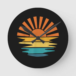 Retro Sunset Rays Wavy Vintage Retro Sunshine Sun  Round Clock