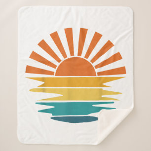 Retro Sunset Rays Wavy Vintage Retro Sunshine Sun  Sherpa Blanket
