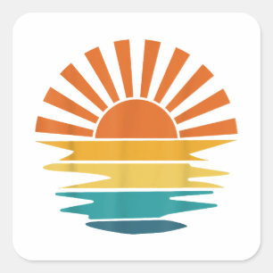 Retro Sunset Rays Wavy Vintage Retro Sunshine Sun  Square Sticker