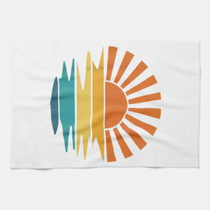 Retro Sunset Rays Wavy Vintage Retro Sunshine Sun Tea Towel