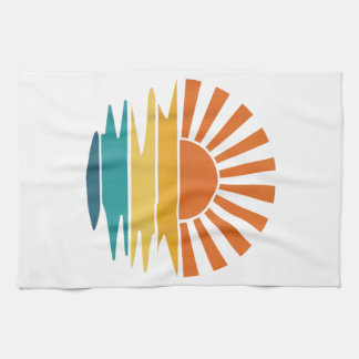 Retro Sunset Rays Wavy Vintage Retro Sunshine Sun Tea Towel