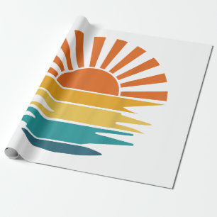 Retro Sunset Rays Wavy Vintage Retro Sunshine Sun  Wrapping Paper