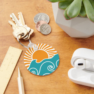 Retro Sunset Rays Wavy Vintage Sunshine Sun Gift Key Ring