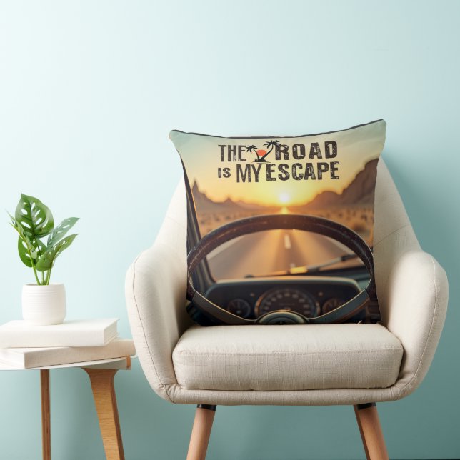 Retro Sunset Road Trip – The Road is My Escape Cushion (Chair)