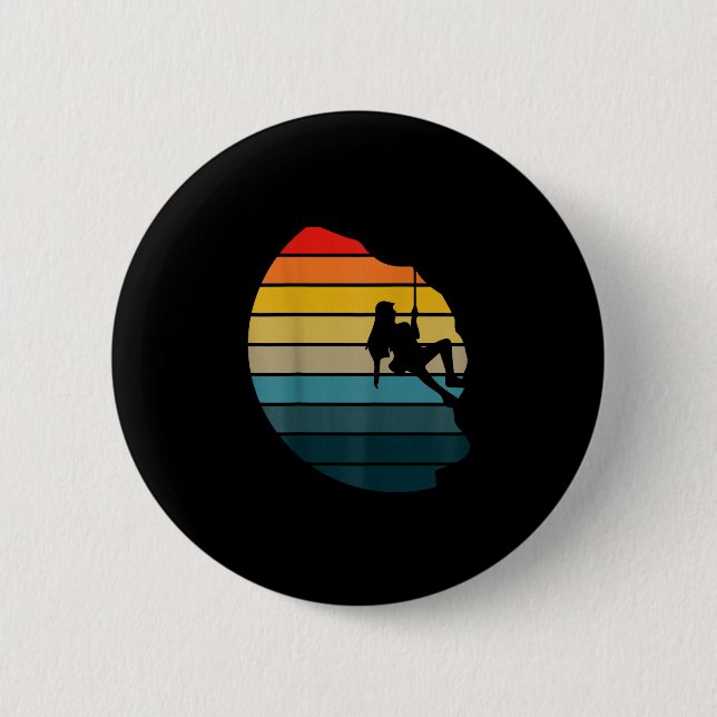 Retro sunset rock climbing backpacker mountain 6 cm round badge (Front)